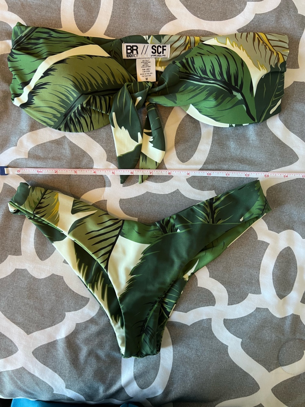 Beach Riot Green Palm Leaf Bandeau Bikini